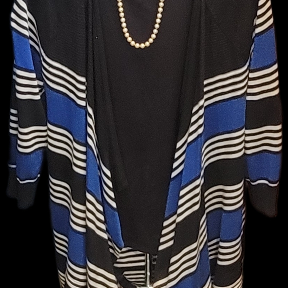 Cable & Gauge Blue and Black Striped Cardigan - Picture 2 of 3